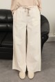 Keten Kumaş Bol Paça Kadın Pantolon-Ekru