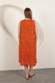 Viskon Kumaş Desenli Elbise-Oranj