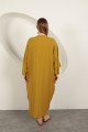 Viskon Sol Anahtar Nakışlı Elbise-Hardal