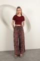 Viskon Kumaş Desenli Pantolon-Kırmızı