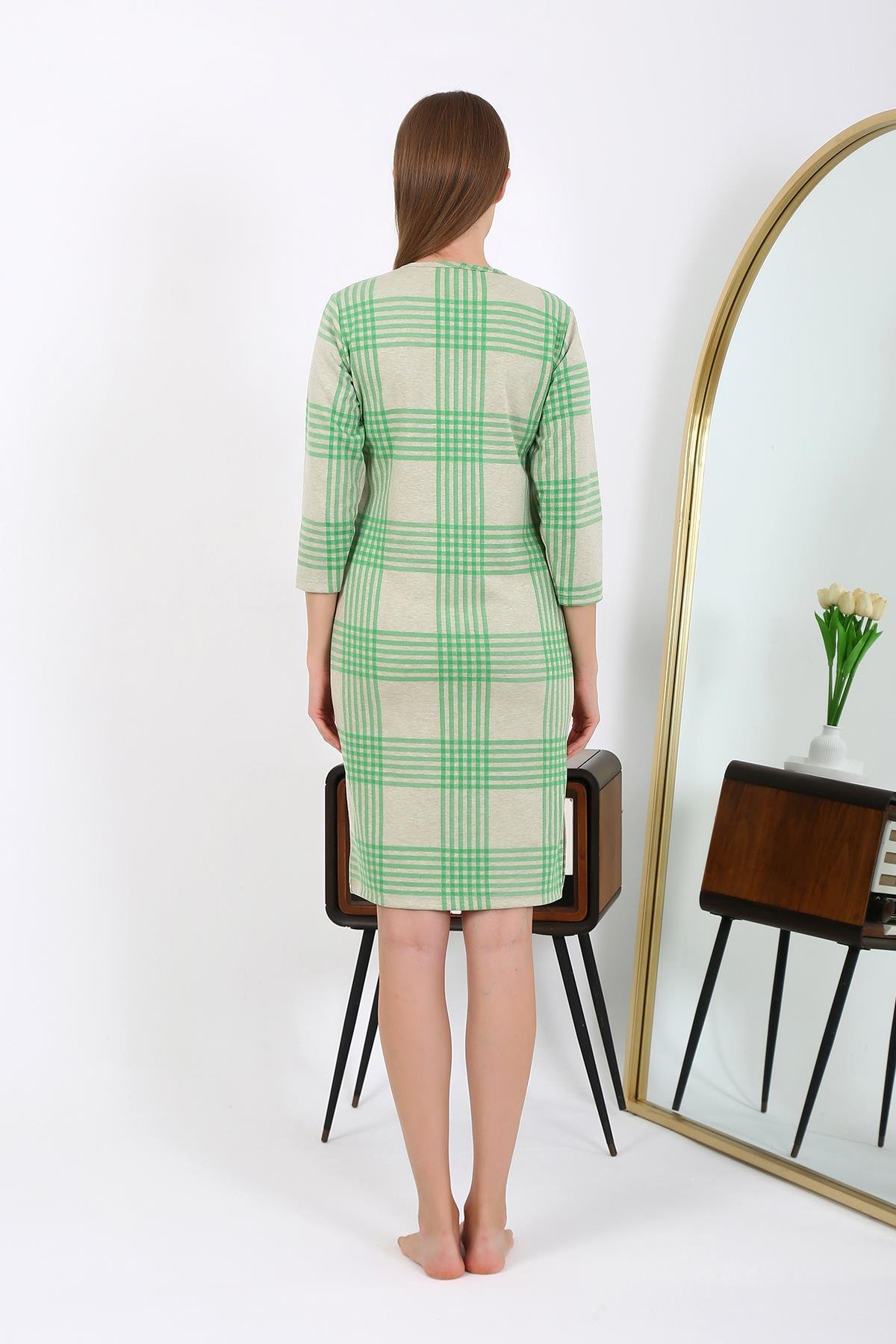 Akebeniz Pamuk Ev Elbisesi Tunik Gecelik Yeşil 13131