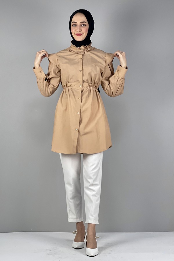 Moda Çizgi Bel Ve Yaka Detaylı Tunik