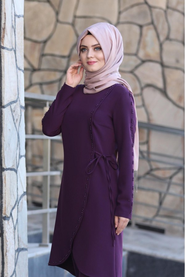 Boncuk İşlemeli Takım mdc 5434 Mor