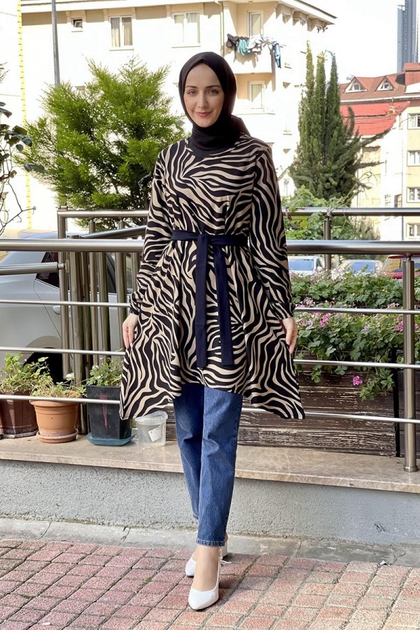 Moda Çizgi Desenli Tunik
