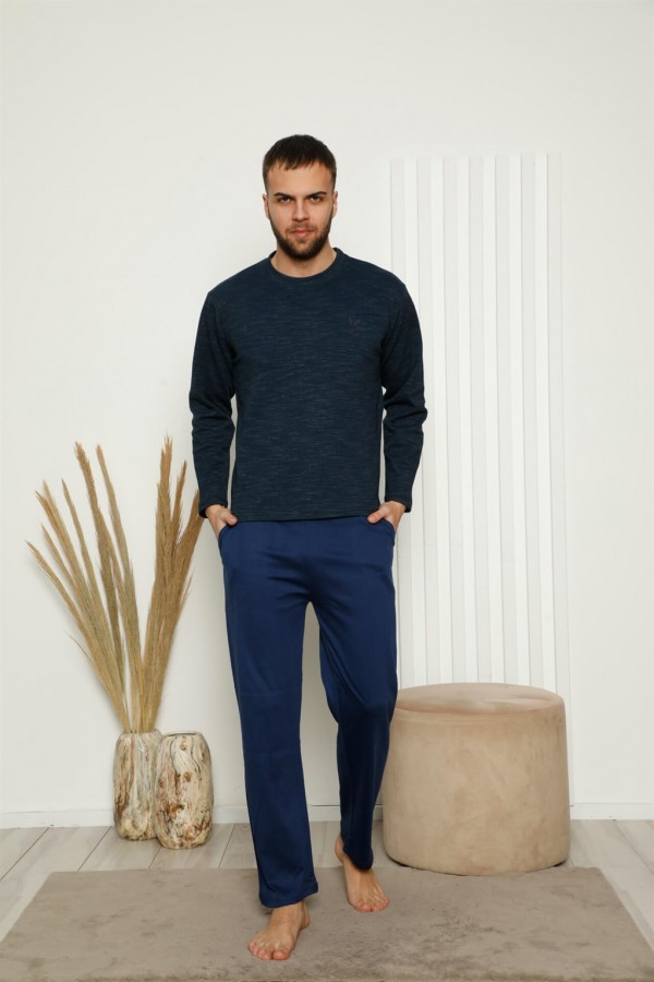 Moda Çizgi Erkek %100 Pamuk Cepli Uzun Kollu Pijama Takımı 6770