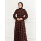 Eteği Kloş Desenli Elbise TABA SİYAH
