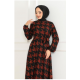 Eteği Kloş Desenli Elbise TABA SİYAH