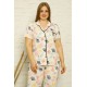 Moda Çizgi Kadın Pamuklu Cepli Kısa Kol Büyük Beden Pijama Takım 202125