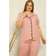 Moda Çizgi Kadın Pamuklu Cepli Kısa Kol Büyük Beden Pijama Takım 202126