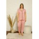 Moda Çizgi Kadın Pamuklu Cepli Kısa Kol Büyük Beden Pijama Takım 202126