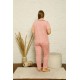 Moda Çizgi Kadın Pamuklu Cepli Kısa Kol Büyük Beden Pijama Takım 202126