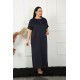 Moda Çizgi Big Dantelli Kısa Kol Lacivert Anne Gecelik 1348