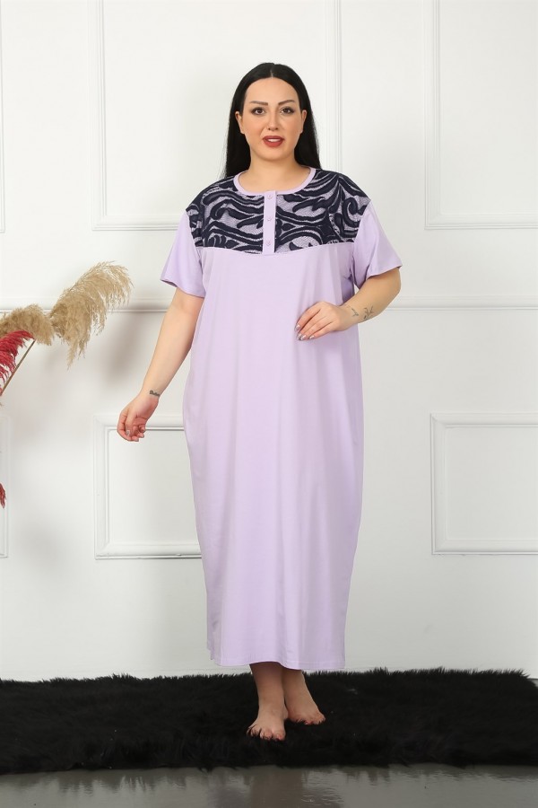 Moda Çizgi Big Dantelli Kısa Kol Lila Anne Gecelik 1348