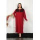 Moda Çizgi Big Uzun Kol Dantelli Bordo Anne Gecelik 1355