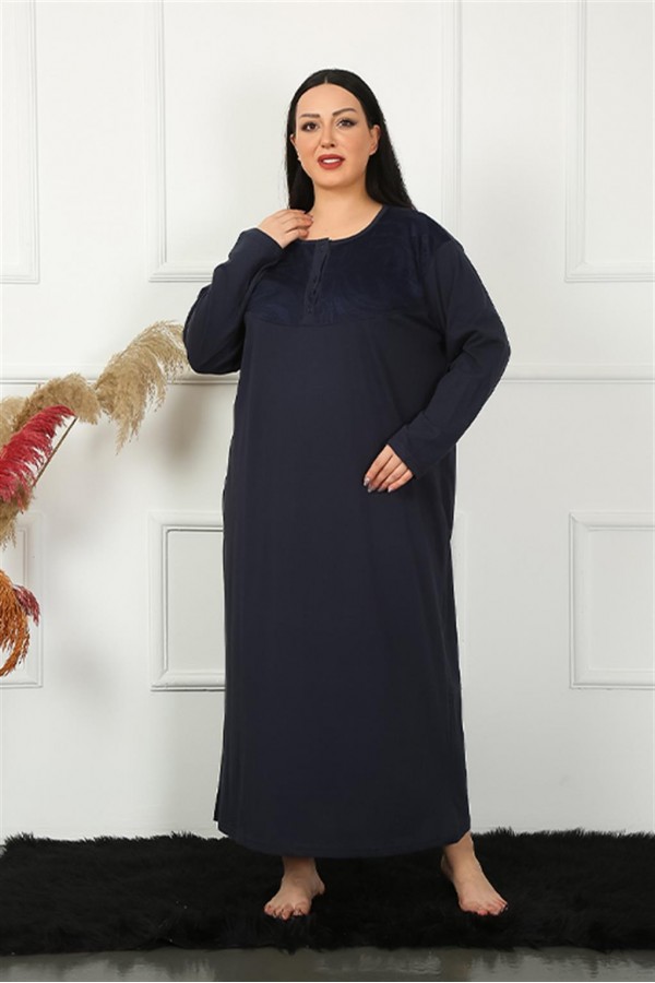 Moda Çizgi Big Uzun Kol Dantelli Lacivert Anne Gecelik 1355