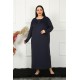 Moda Çizgi Big Uzun Kol Dantelli Lacivert Anne Gecelik 1355