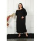 Moda Çizgi Big Uzun Kol Dantelli Siyah Anne Gecelik 1355