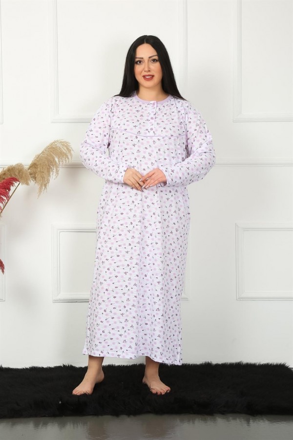 Moda Çizgi Big Uzun Kol Lila Anne Gecelik 1357