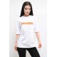 Moda Çizgi Bisiklet Yaka Oversize Tshirt Beyaz