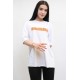 Moda Çizgi Bisiklet Yaka Oversize Tshirt Beyaz