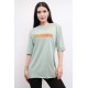 Moda Çizgi Bisiklet Yaka Oversize Tshirt Mint