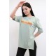 Moda Çizgi Bisiklet Yaka Oversize Tshirt Mint