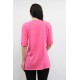 Moda Çizgi Bisiklet Yaka Oversize Tshirt Pembe