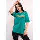 Moda Çizgi Bisiklet Yaka Oversize Tshirt Yeşil