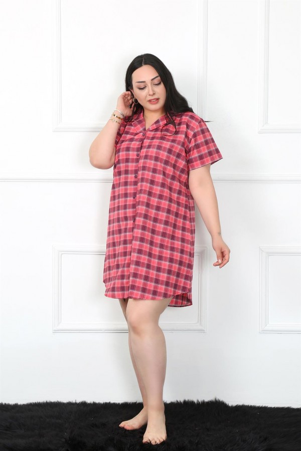 Moda Çizgi Büyük Beden Dokuma Düğmeli Tunik Gecelik 1024