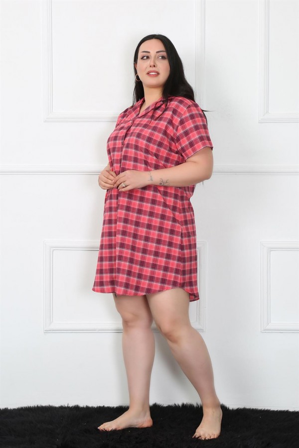 Moda Çizgi Büyük Beden Dokuma Düğmeli Tunik Gecelik 1024