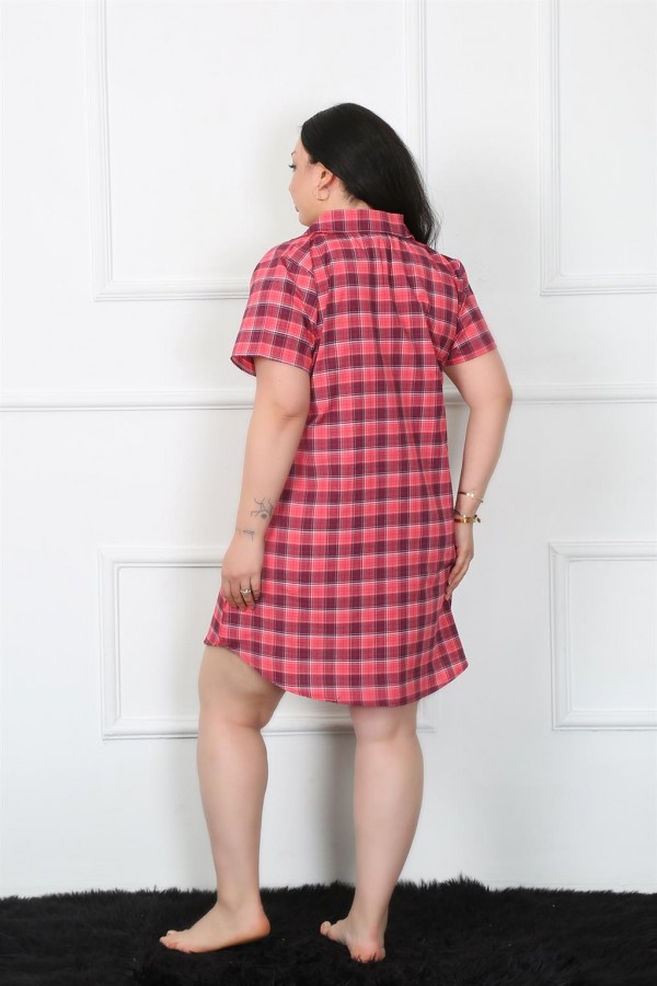 Moda Çizgi Büyük Beden Dokuma Düğmeli Tunik Gecelik 1024