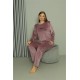 Moda Çizgi Büyük Beden Kadın Kadife Mor Pijama Takım 20628