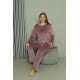 Moda Çizgi Büyük Beden Kadın Kadife Mor Pijama Takım 20628