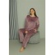 Moda Çizgi Büyük Beden Kadın Kadife Mor Pijama Takım 20628