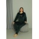 Moda Çizgi Büyük Beden Kadın Kadife Yeşil Pijama Takım 20628