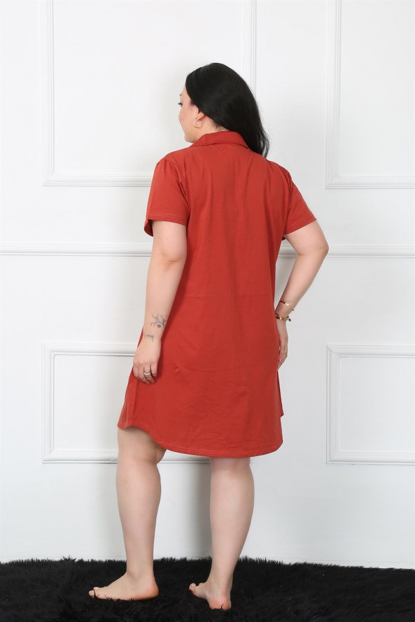 Moda Çizgi Büyük Beden Penye Düğmeli Bordo Tunik Gecelik 1025
