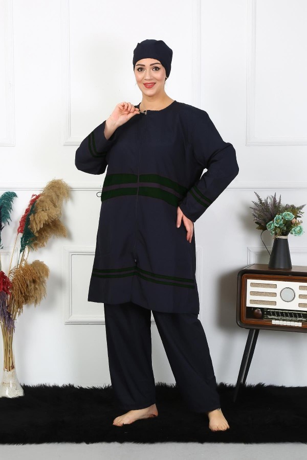 Moda Çizgi Büyük Beden Tesettür Mayo 60-62-64-66 Beden Lacivert 55015