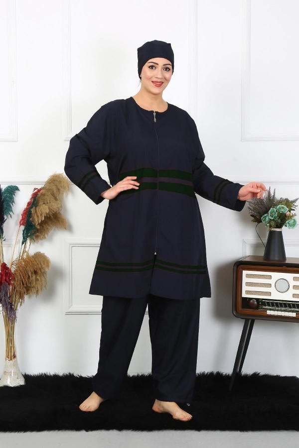 Moda Çizgi Büyük Beden Tesettür Mayo 60-62-64-66 Beden Lacivert 55015