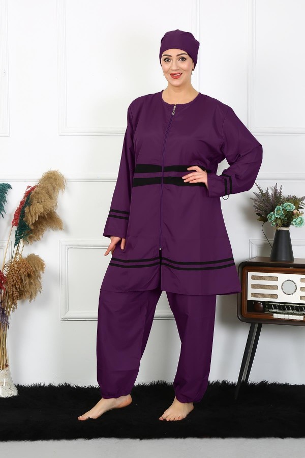 Moda Çizgi Büyük Beden Tesettür Mayo 60-62-64-66 Beden Mor 55015