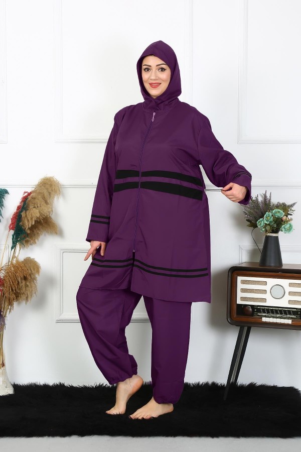 Moda Çizgi Büyük Beden Tesettür Mayo 60-62-64-66 Beden Mor 55015