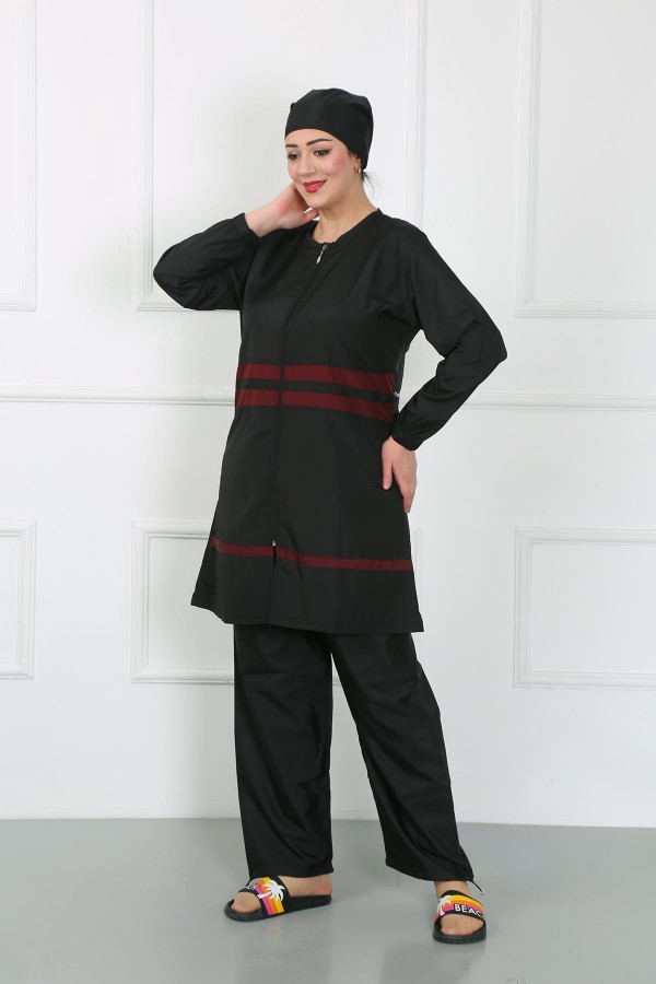 Moda Çizgi Büyük Beden Tesettür Mayo Siyah 44025