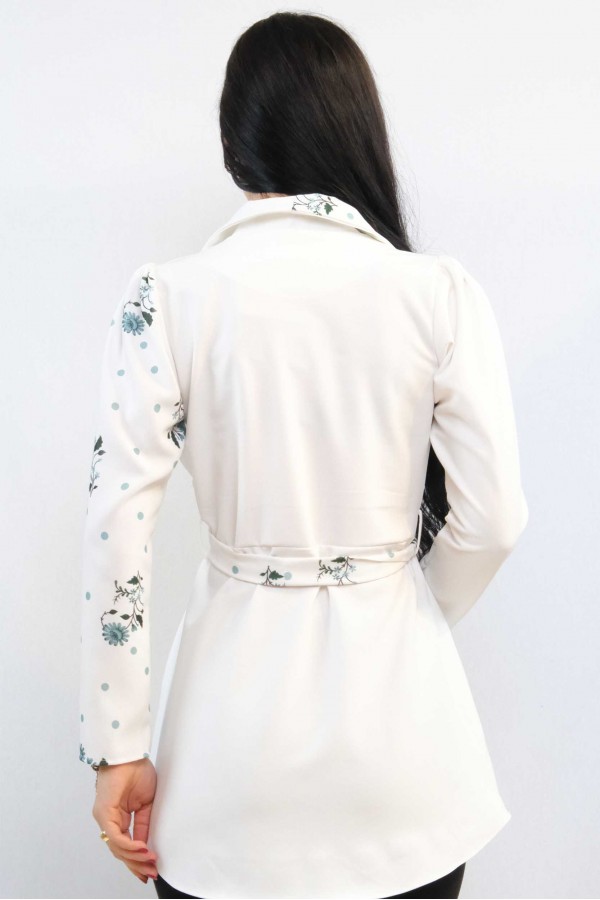 Moda Çizgi Ceket Model Bluz Ekru-Mint