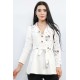 Moda Çizgi Ceket Model Bluz Ekru-Kahve