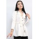 Moda Çizgi Ceket Model Bluz Ekru-Kahve