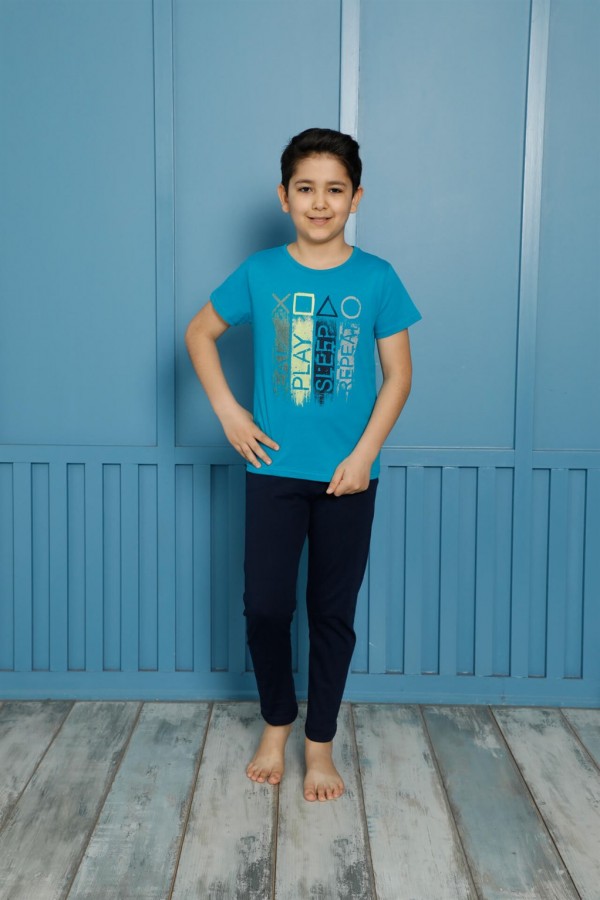moda çizgi Çocuk Pamuk Kısa Kollu Pijama Takımı 20590T