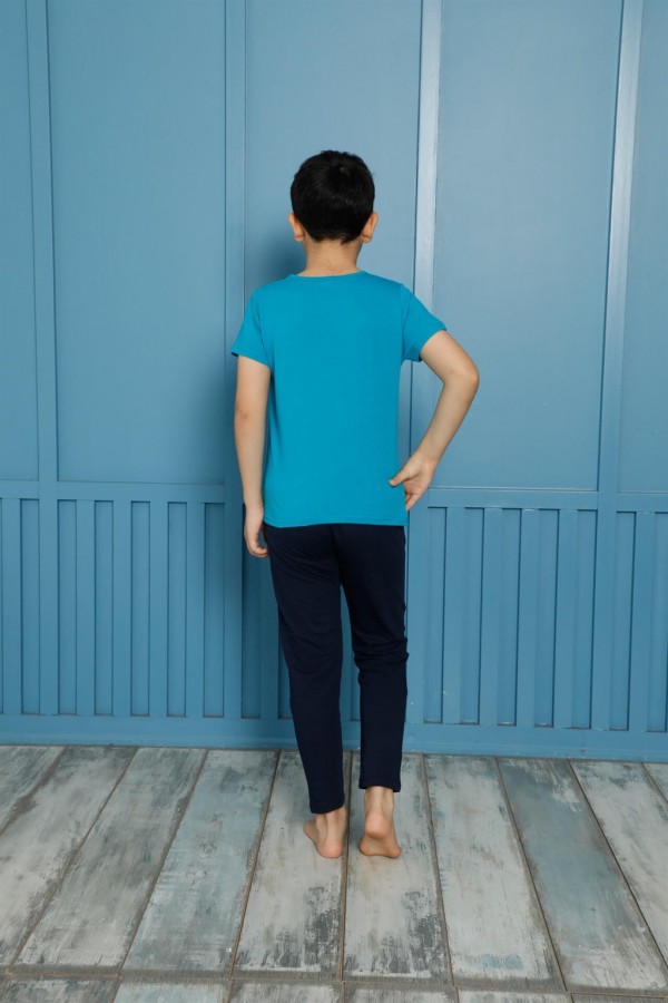 moda çizgi Çocuk Pamuk Kısa Kollu Pijama Takımı 20590T