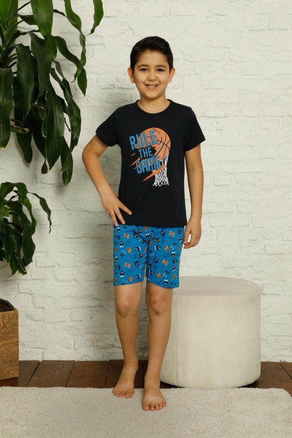 moda çizgi Çocuk Pamuk Şortlu Pijama Takımı 4620