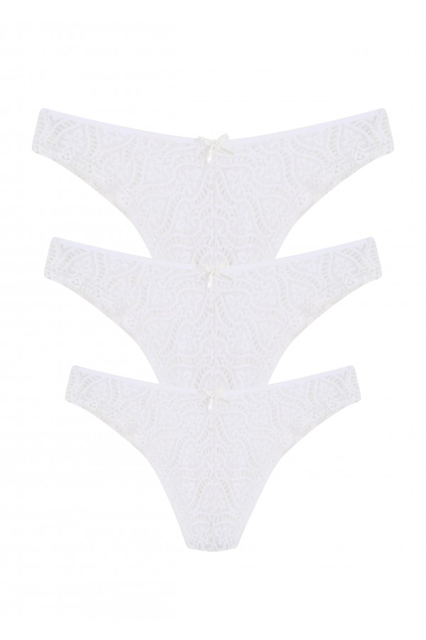 Moda Çizgi Dantelli 3lü Tanga Külot Ekru 40256