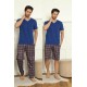moda çizgi Erkek %100 Pamuk Cepli 3'lü Pijama Takımı 6787