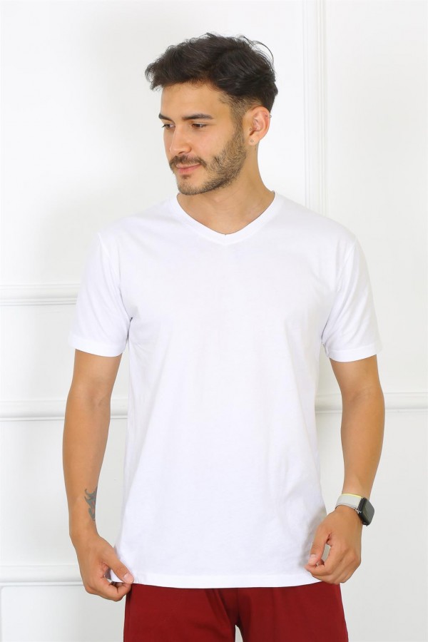 Moda Çizgi Erkek Beyaz %100 Pamuklu T-Shirt 27486